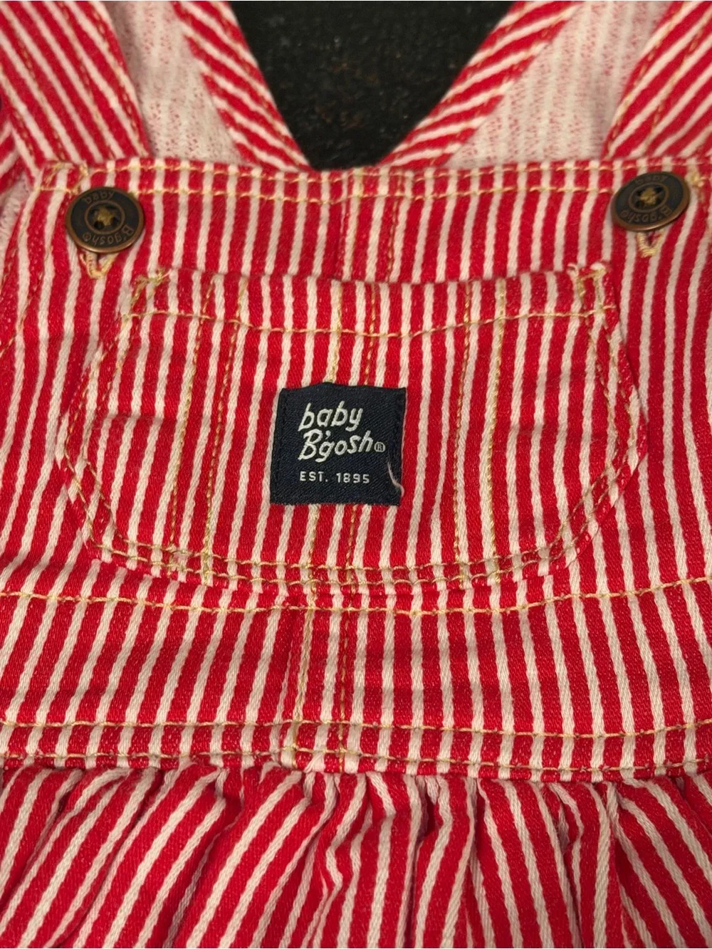 OshKosh BGosh Baby BGosh Red Striped Overall Jumper Dress Sz 6 months